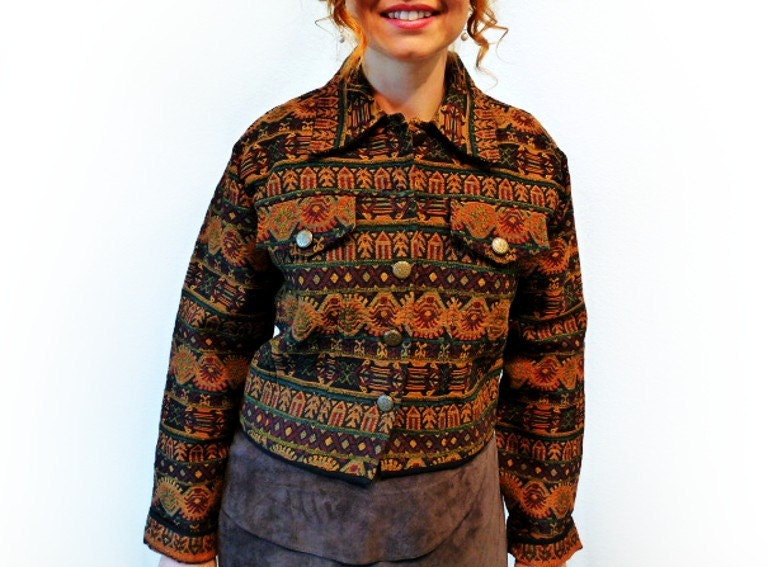 Vintage 1980s JEAN Jacket Tapestry Southwestern Jacket Women S