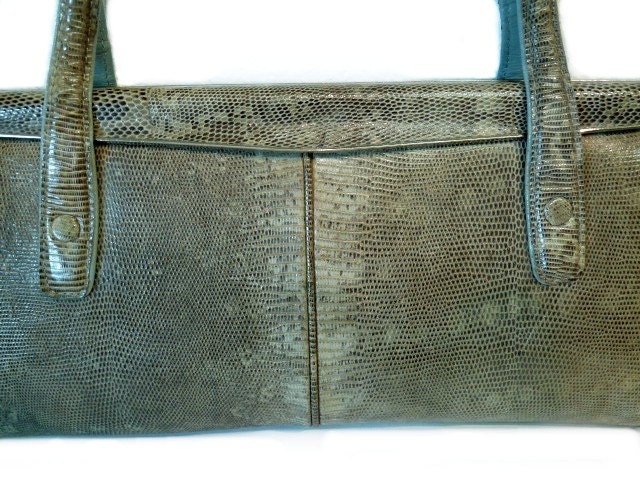 Vintage 1950's Snake Skin Handbag Purse Gold Hardware