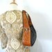 Vintage Hand Tooled Stirrup Leather Handbag Tan Brown and Black Drawstring Satchel Purse