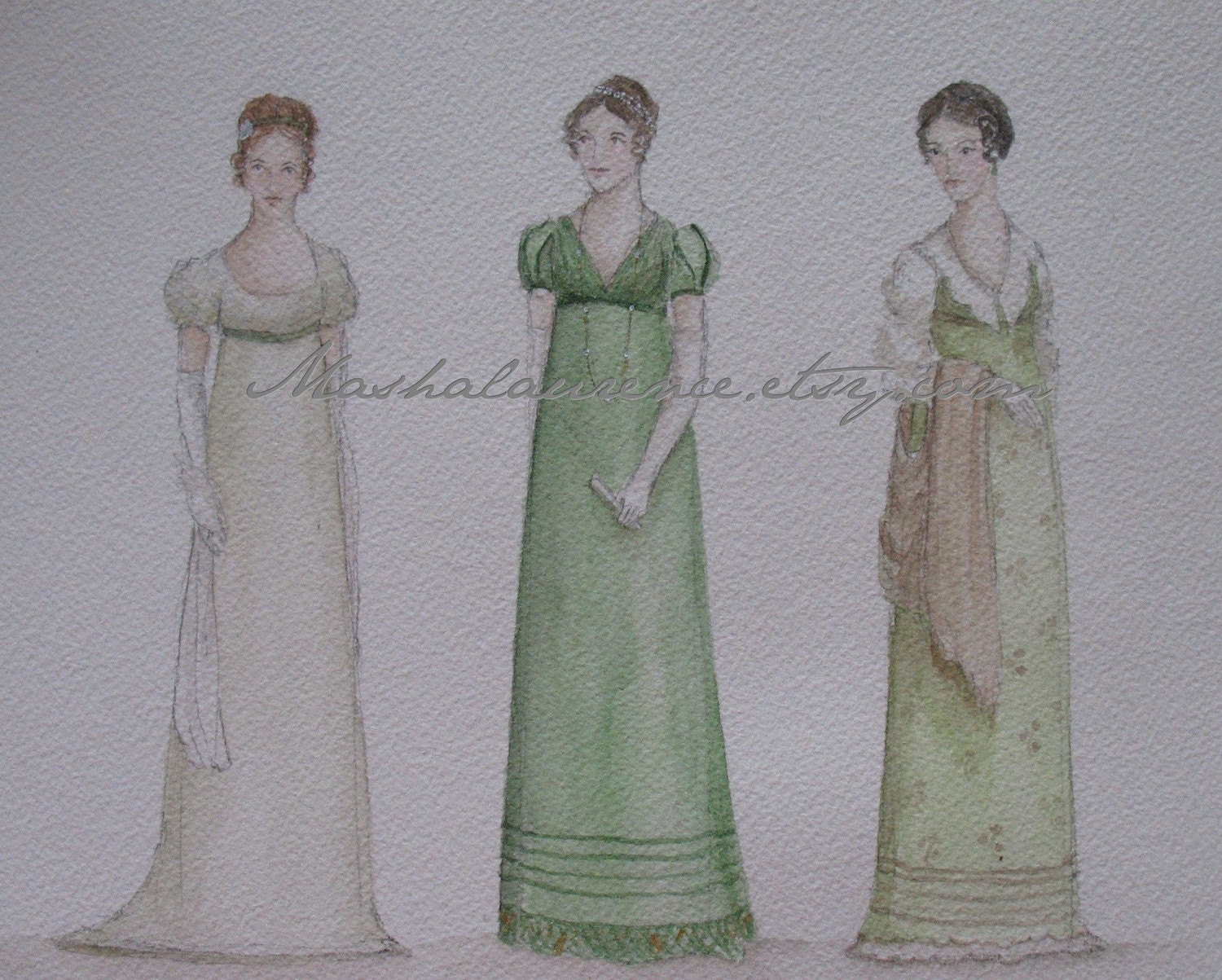Three Austen Heroines in Green