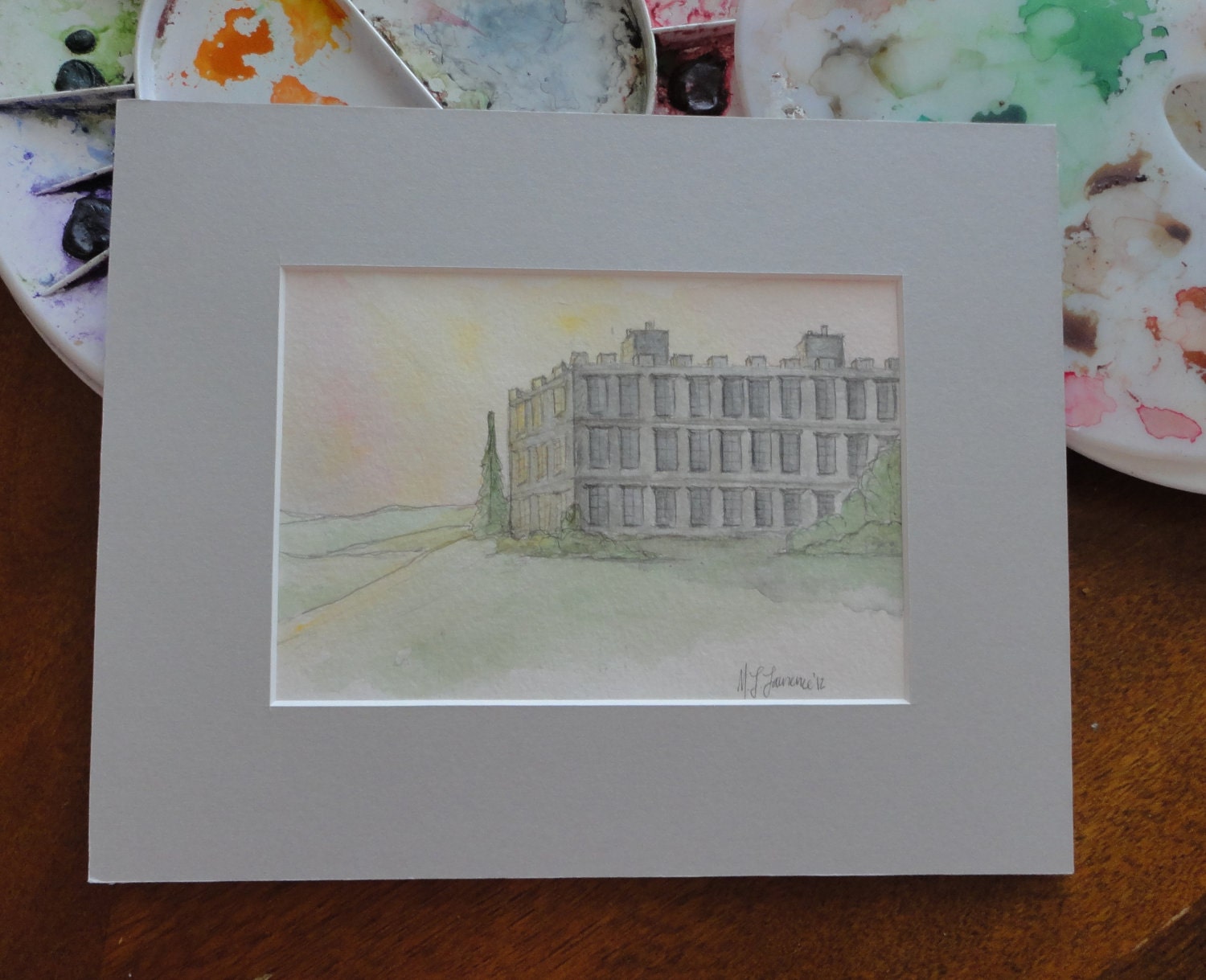 Thornfield Hall.  Original watercolor.  Jane Eyre.