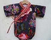 Baby Toddler Onesie - KIMONO ONESIE - in Charcoal Bouquet - Sizes 0 through 24 months - Boutique Baby Outfit