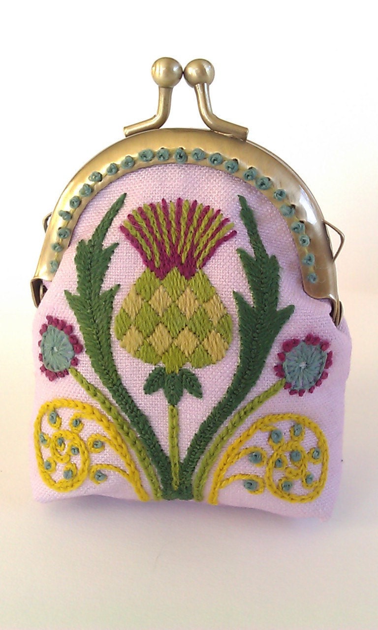 Kit Thistle Coin Purse Crewel Embroidery Project by thistledew4u