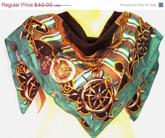 Annual FALL Sale Vintage-Rare- Vera Neumann Nautical Themed Pure Silk Large Square Scarf