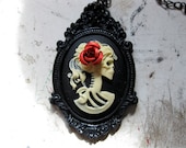 Day of the Dead Lolita Victorian Girl Cameo Necklace - YOU Choose Rose color