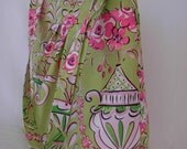 Sale Sale Sale  Pleated Bag Long Adjustable Strap Pink Green Floral Cotton