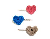 Crochet Heart Bobby Pins - Set of 3 - Pick Your Own Colors