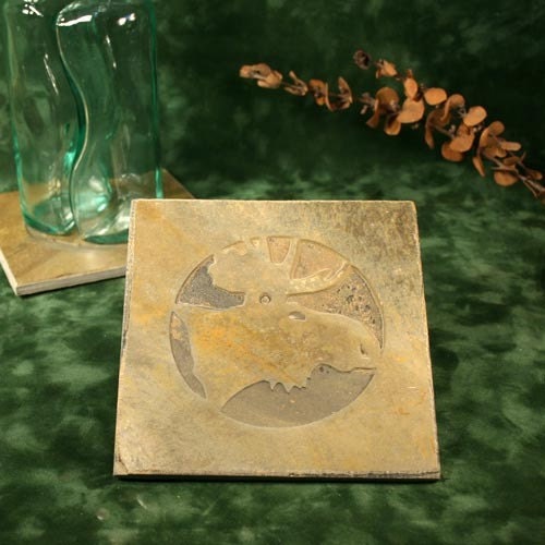 Natural Stone Trivet / Hot Plate - Moose on Buff Slate