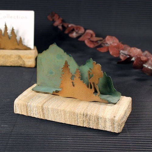 Business Card Holder - Patina Metal and Sand stone - Hiker