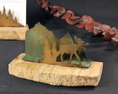 Business Card Holder - Patina Metal and Sand Stone - Moose