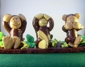 Monkeys, Polymer Clay, Monkee Sculpture, Polymer Clay Figurines, Handmade, Hear See and Speak No Evil Monkeys