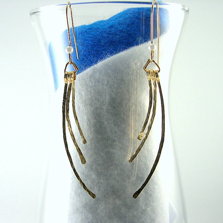 Earrings Gold Filled, Hammered, Curved Design, Chandelier, Dangle Earrings, Handmade, Custom Earwires