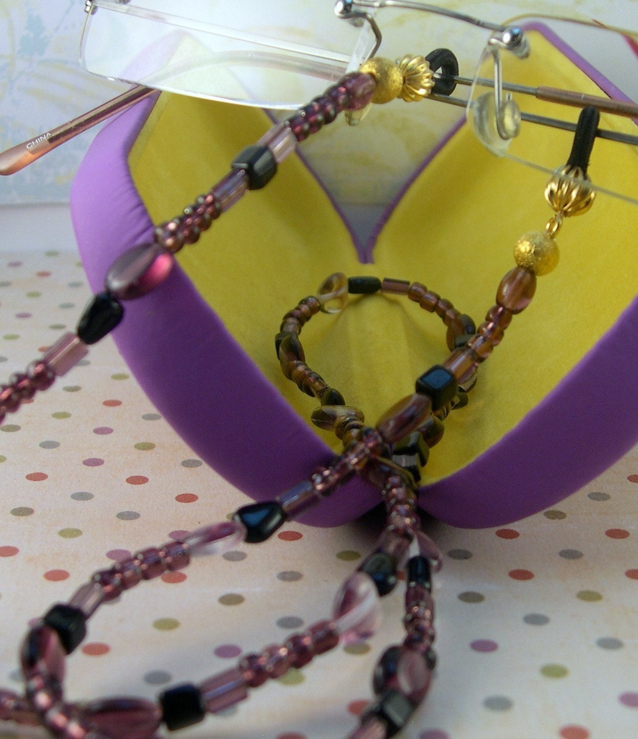 Eyeglass chain, Eyeglass string, Eyeglass rope, handmade, Purple and Black, eyeglass retainer, eyewear jewelry, eyewear necklace