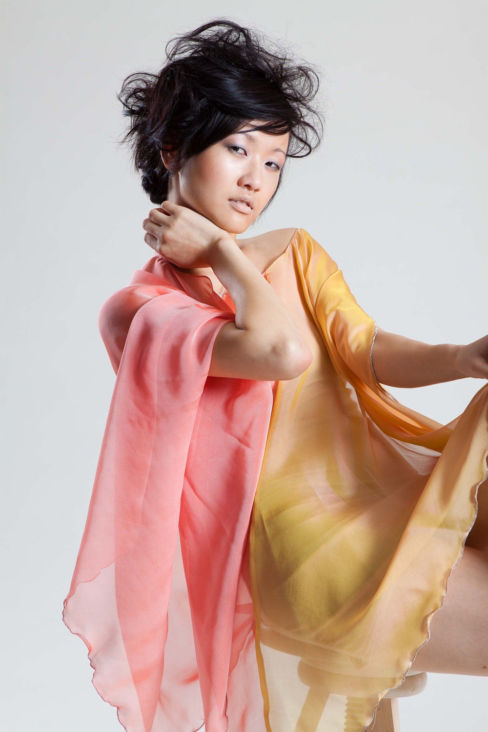 sexy silk sheer cape, capelet, nude strapless summer mini dress or lingerie