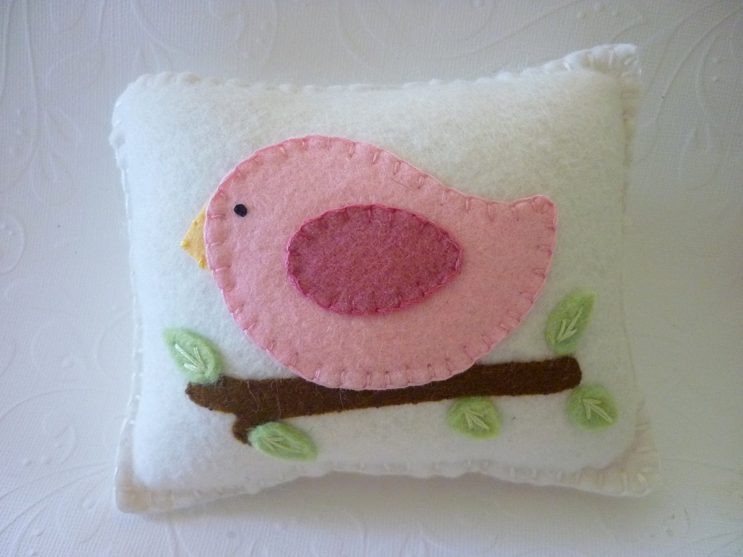 Felt Pink Bird Penny Rug Pillow Pincushion