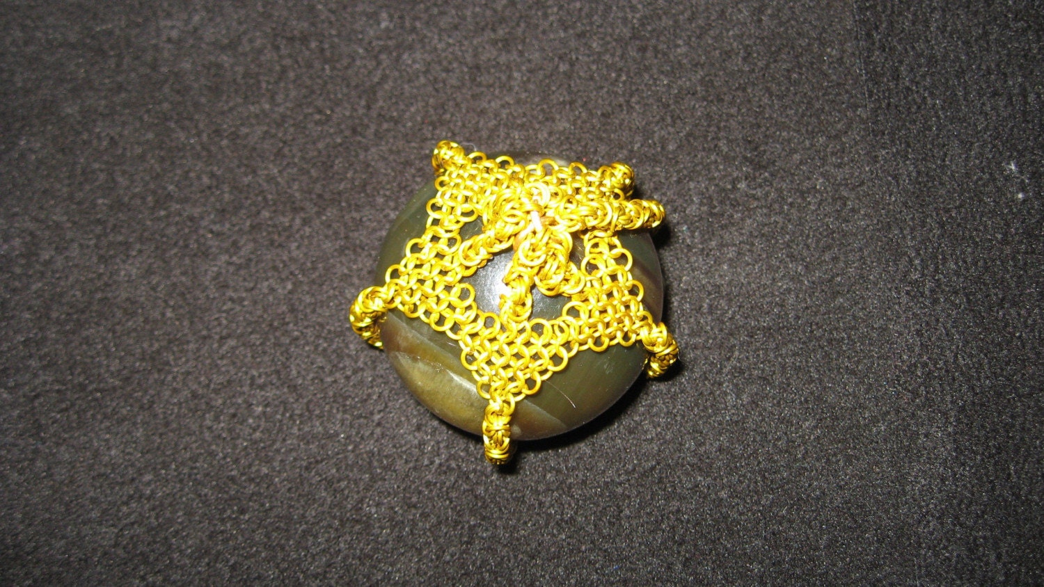 Agate Stone Sphere with Gold Chainmaile Net