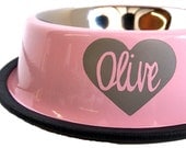 Medium - Baby Pink -  Personalized Stainless Steel Dog Bowl - Heart
