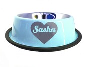 Large - Baby Blue - Personalized Stainless Steel Dog Bowl - Heart