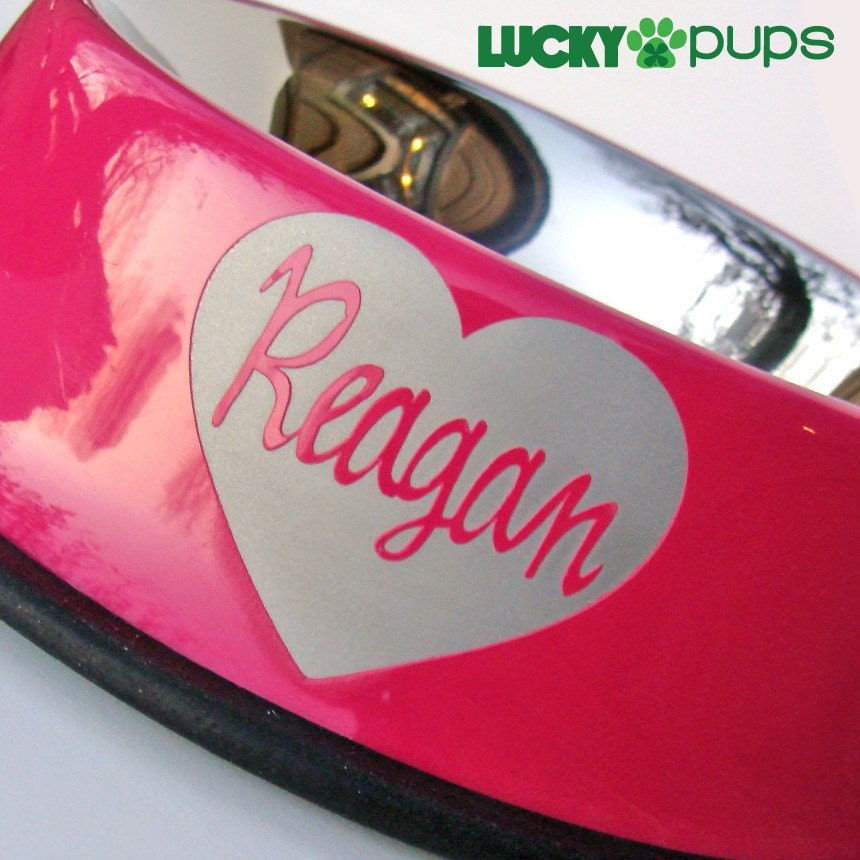 Medium - Hot Pink - Personalized Stainless Steel Dog Bowl - Heart