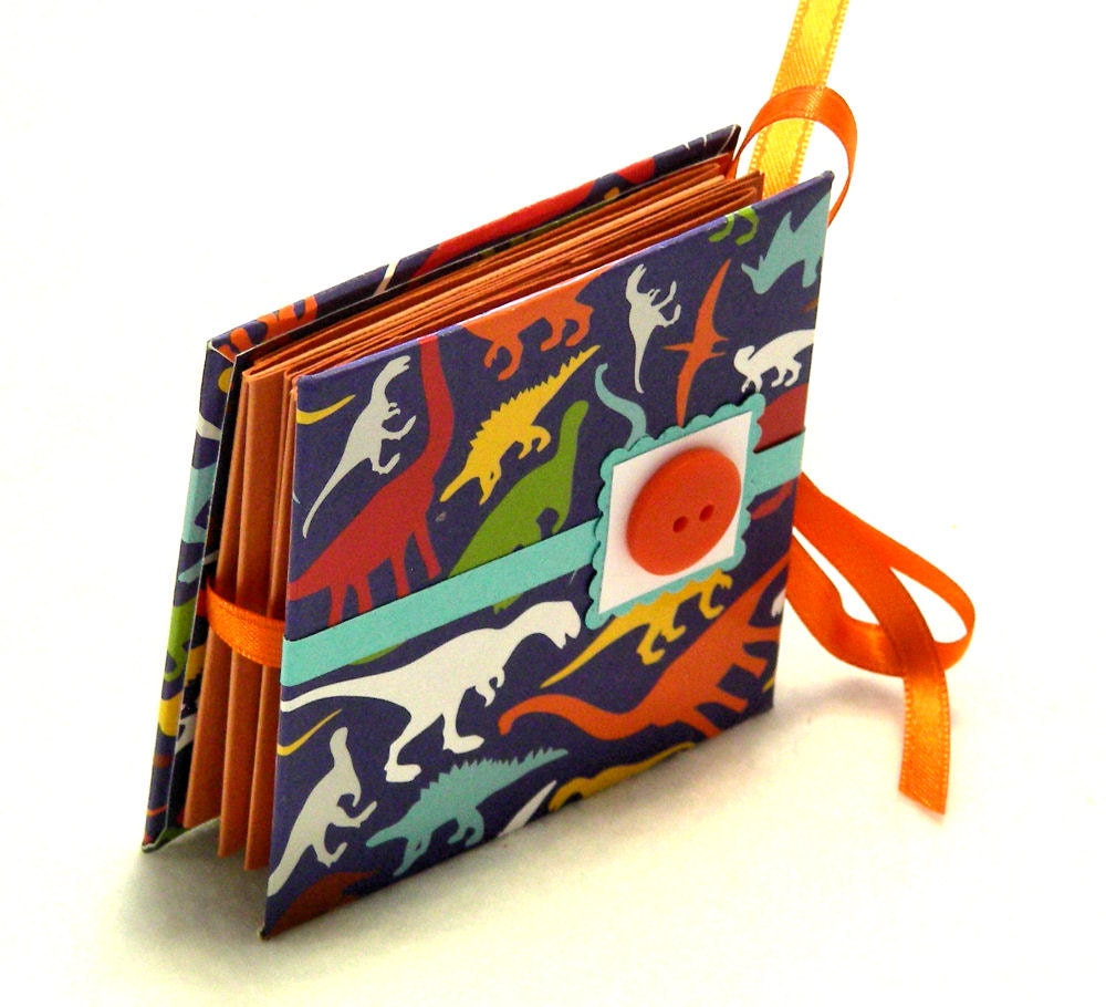 Mini brag book, dinosaurs, blue, mini fold book, wallet photo album