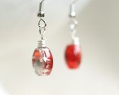 Red silver earrings Czech glass - bright gift for woman - minimalist