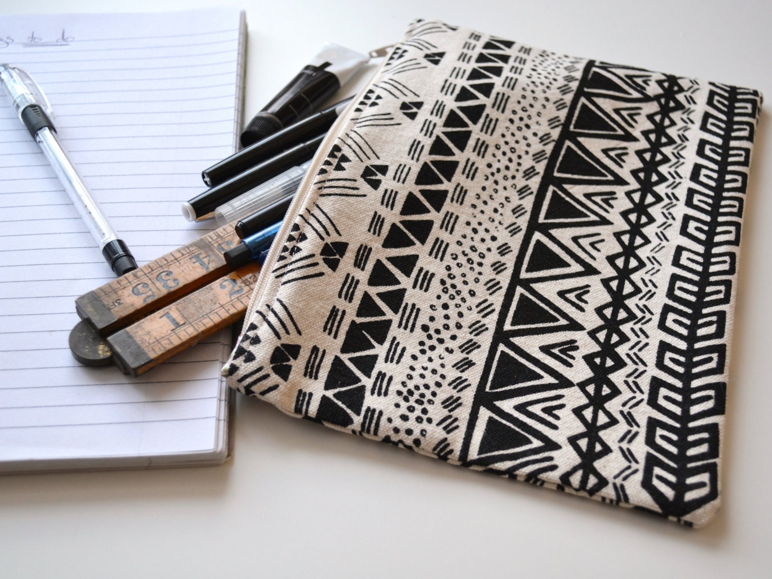 Aztec illustration screen printed pencil case - large - Charlieandthefox
