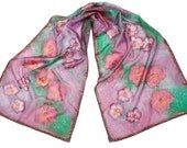 Unique Hand Painted Silk Scarf with Orchids 15 X 55 Gift Fall Winter Fashion Exotic Romantic Purple Wrap READY TO SHIP