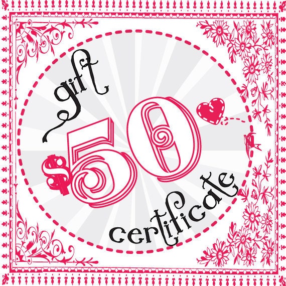 Gift Certificate for fifty dollars to Heart Felt Accessories