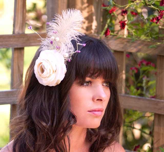 Wonderland Flower Fascinator with Ivory  feather