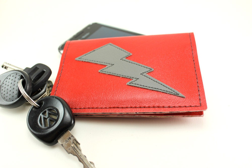 Lightning Bolt Wallet in Red and Grey - Think Thin