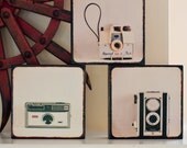 Wood Photo Blocks- Vintage Cameras- Home Decor- Wall Art-   Whimsical Decor, Office Decor, for the photographer, under 100-Shutterbug
