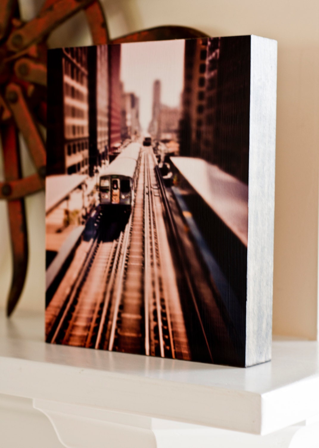 Jackson- Photograph of Chicago CTA train mounted on a  Fine Art Photo Block 8x10