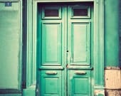 Paris Photography- Door Art- Affordable Wall Decor- No 3- sea foam green, teal door in Paris, France- 8x10