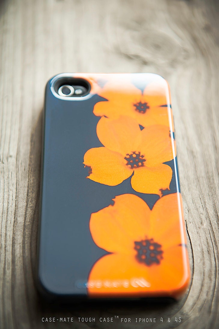 iPhone Case - Cascade Orange - iPhone 4 - iPhone 4S case - citrus orange, girly, feminine, flower print, dogwood