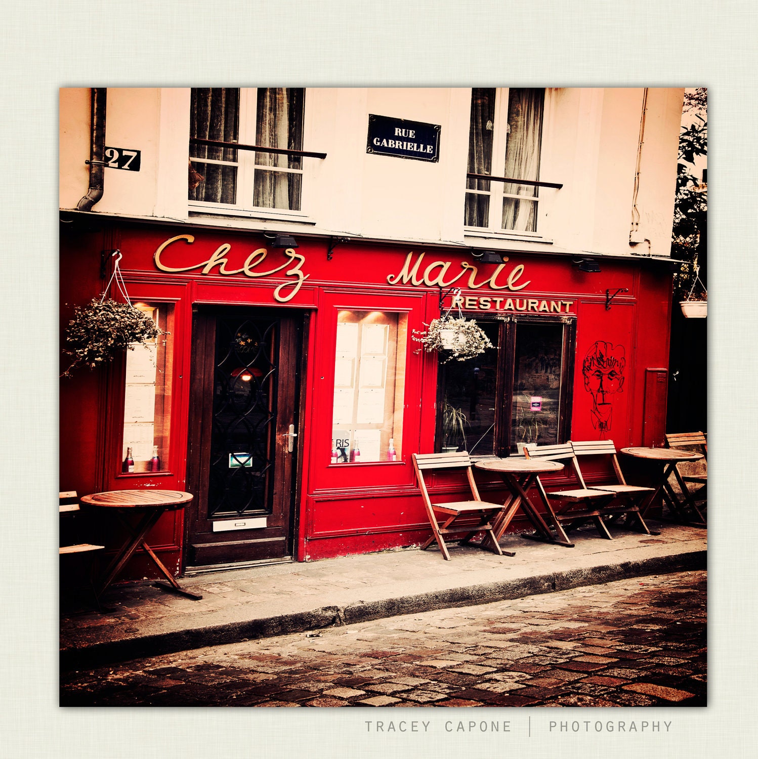 Paris Photography,  Montmartre Cafe Art  - Chez Marie -  Paris Home Decor, Paris Print, Montmartre Cafe Art, Paris Home Decor, crimson red
