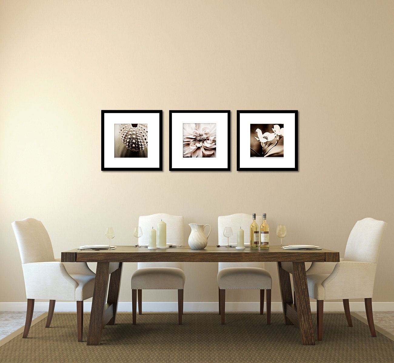 Fine Art Photography - three 8x8 prints - nature decor - Texture - dogwood wall art, sea urchin home decor, flower photography