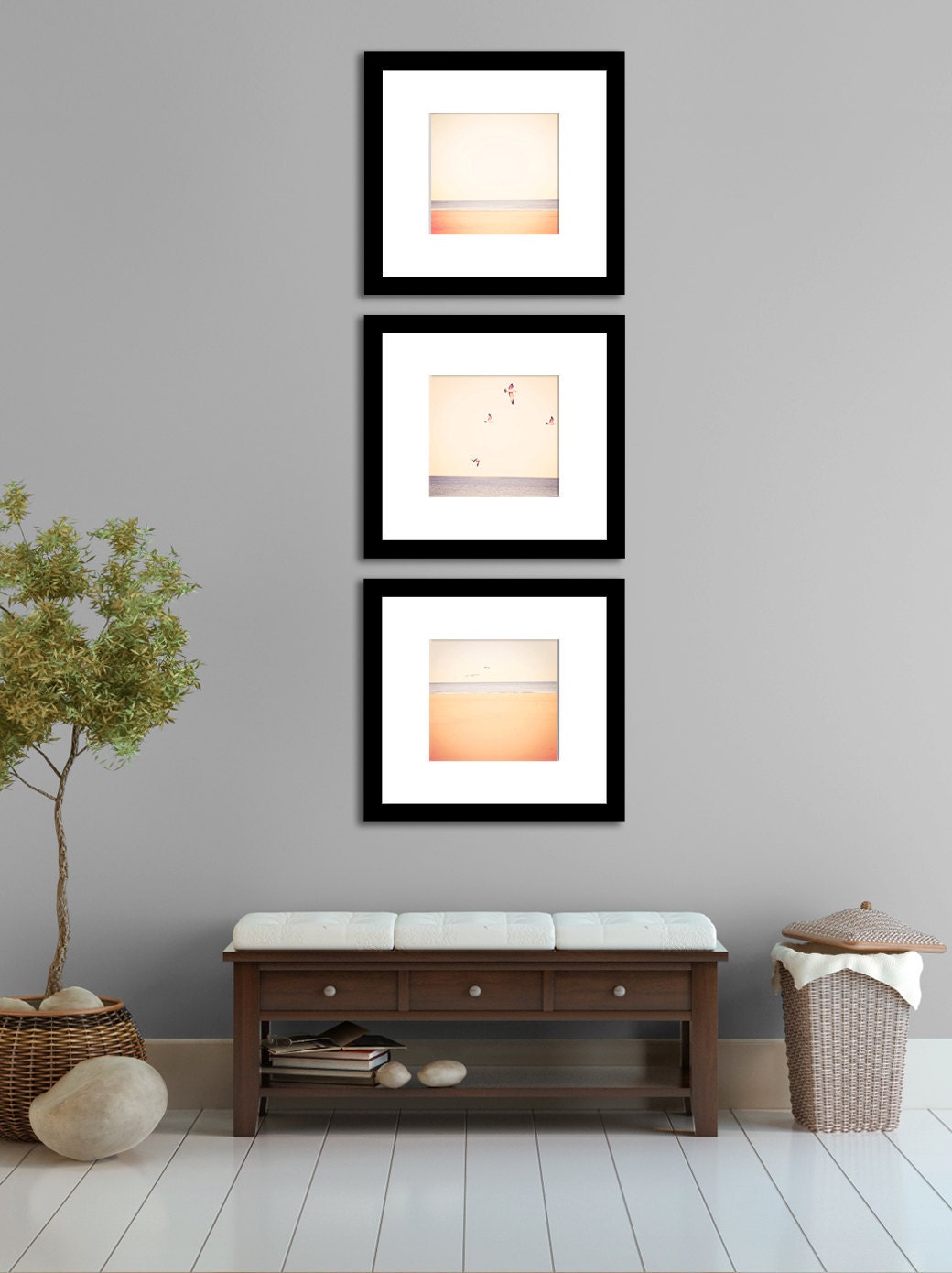 Nature Photography, neutral, minimalist beach home decor - Blue Triptych, cottage decor, periwinkle, beige, peach, wall art