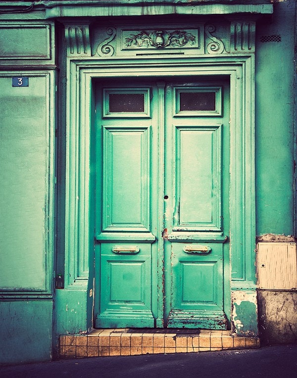 Paris Photography- Door Art- Affordable Wall Decor- No 3- sea foam green, teal door in Paris, France- 8x10