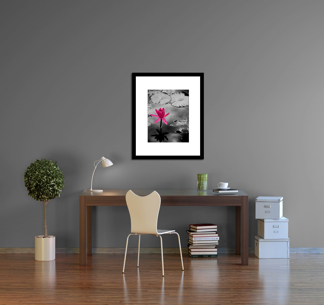 Nature Prints - lotus flower photography, The Extrovert - magenta, charcoal grey, nature art, girls room