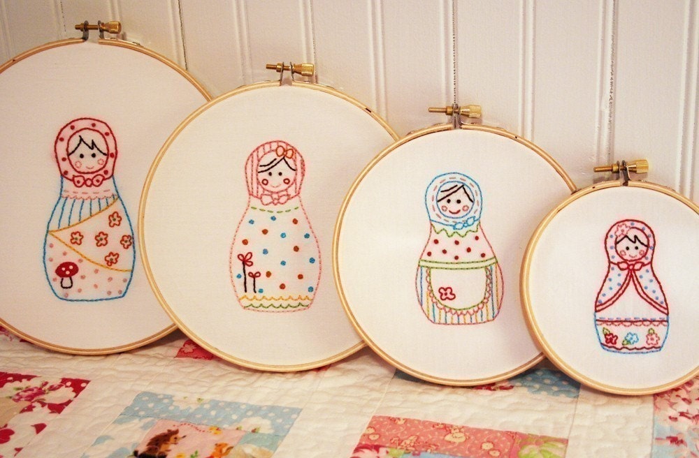 Russian Dolls Embroidery PATTERN - Set of 4