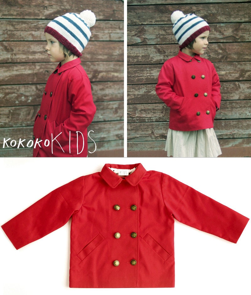 Pea coat for boys and girls. RED