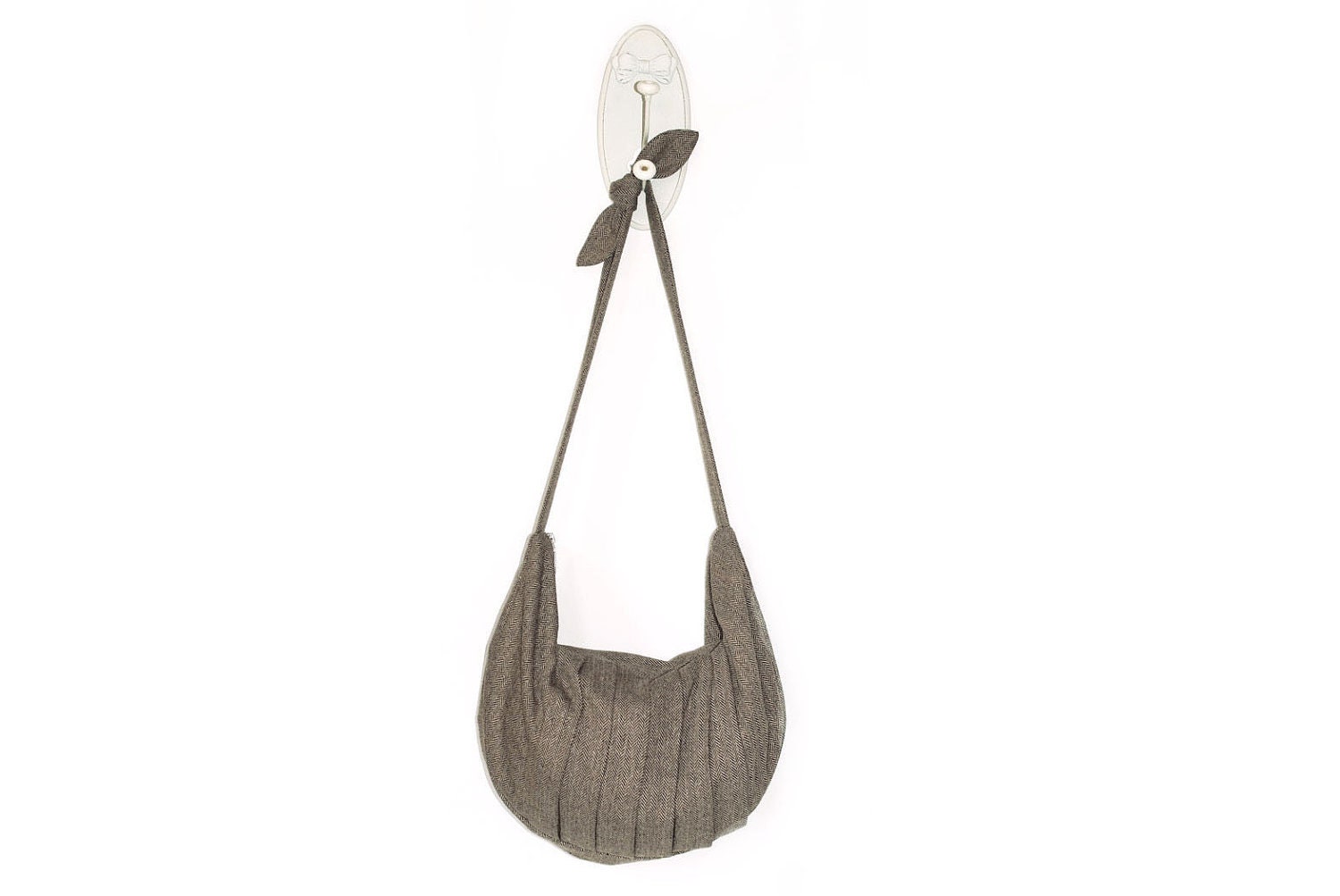Brown Herringbone Shoulder Bag with zip