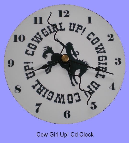 Cd Clock Cow Girl Up Recycled Compact Disc Clock for Desk or Wall