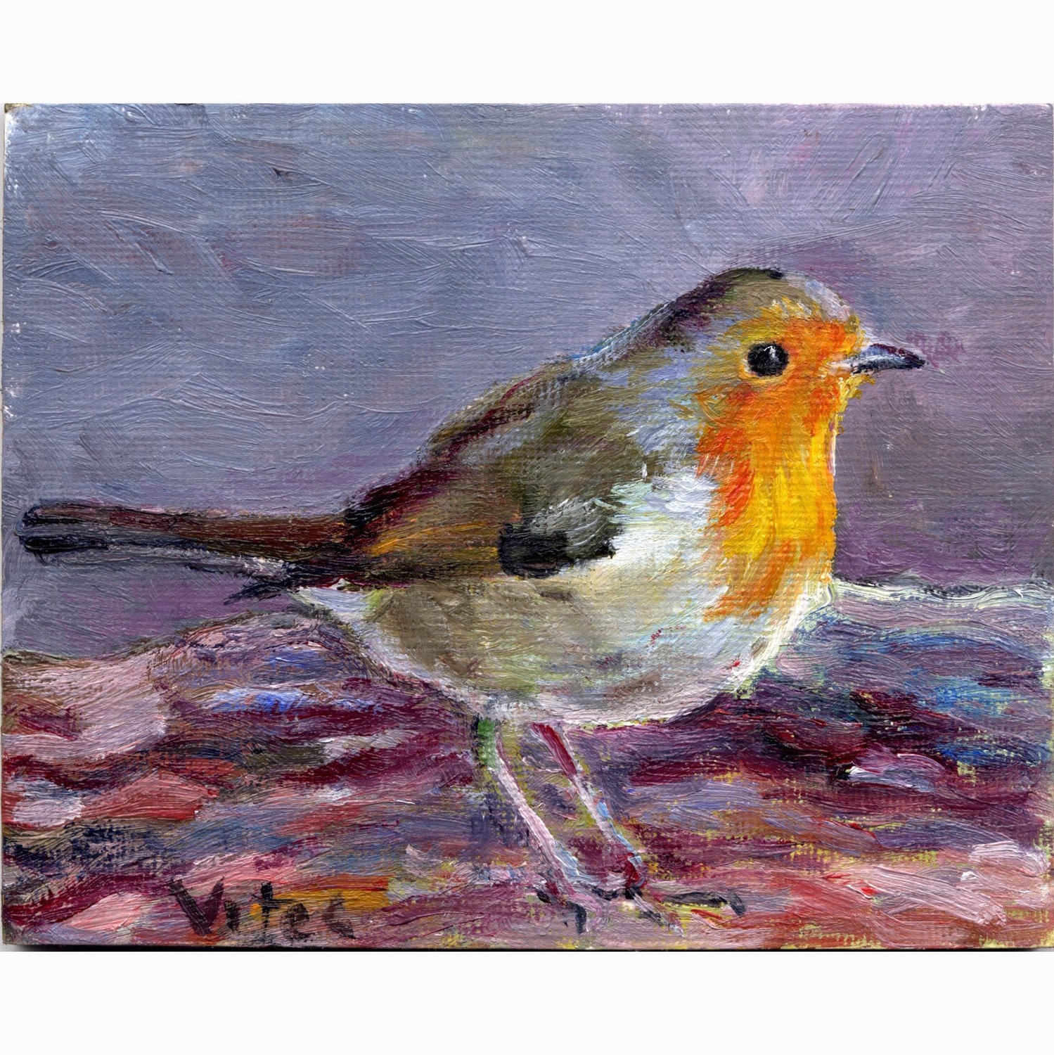 Robin original oil painting 5x4 in by VitecArt on Etsy