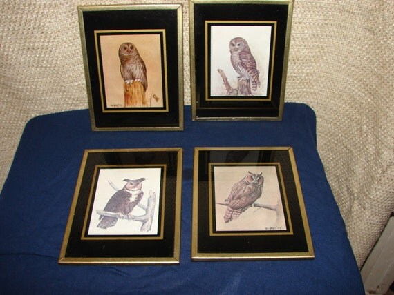 4 owl prints BB Haynes 73 Brytone Mirror by Mustardseedgifts