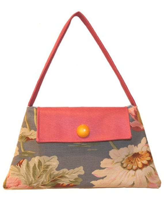 Handbag, tiny a-line floral with pink faux leather accents, "Lago" - maryzank Handbag, tiny a-line floral with pink faux leather accents, "Lago" - maryzank