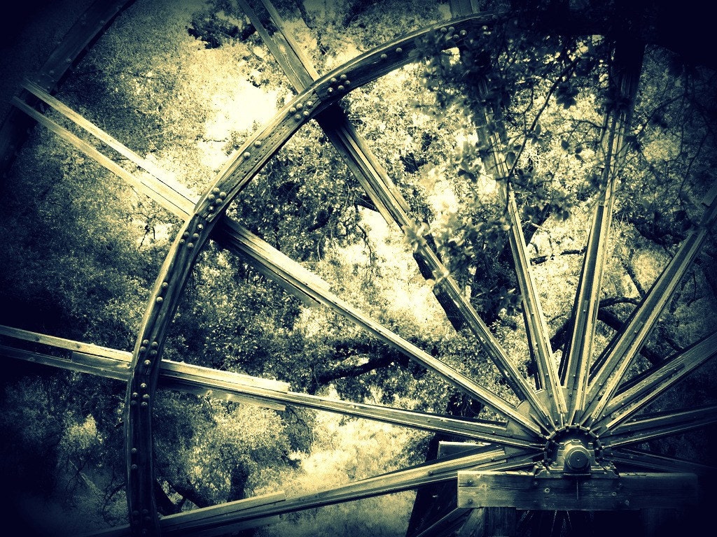 Kennedy Tailing Wheels I Photograph 8x10 - wood gold mine historic black white gray art print home decor