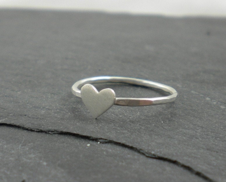 Heart Ring. Silver Hammered Band. Wedding, Love, Friendship