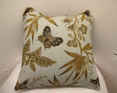 20% OFF SALE - Decorative Pillow Cover - Nature Pattern Print with Butterfly and Bird on Cotton Fiber