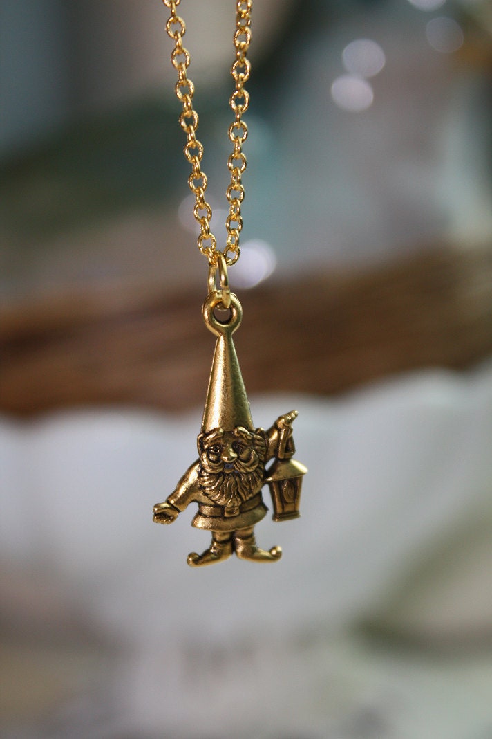 Little Golden Garden Gnome on a Gold Plated Chain Necklace